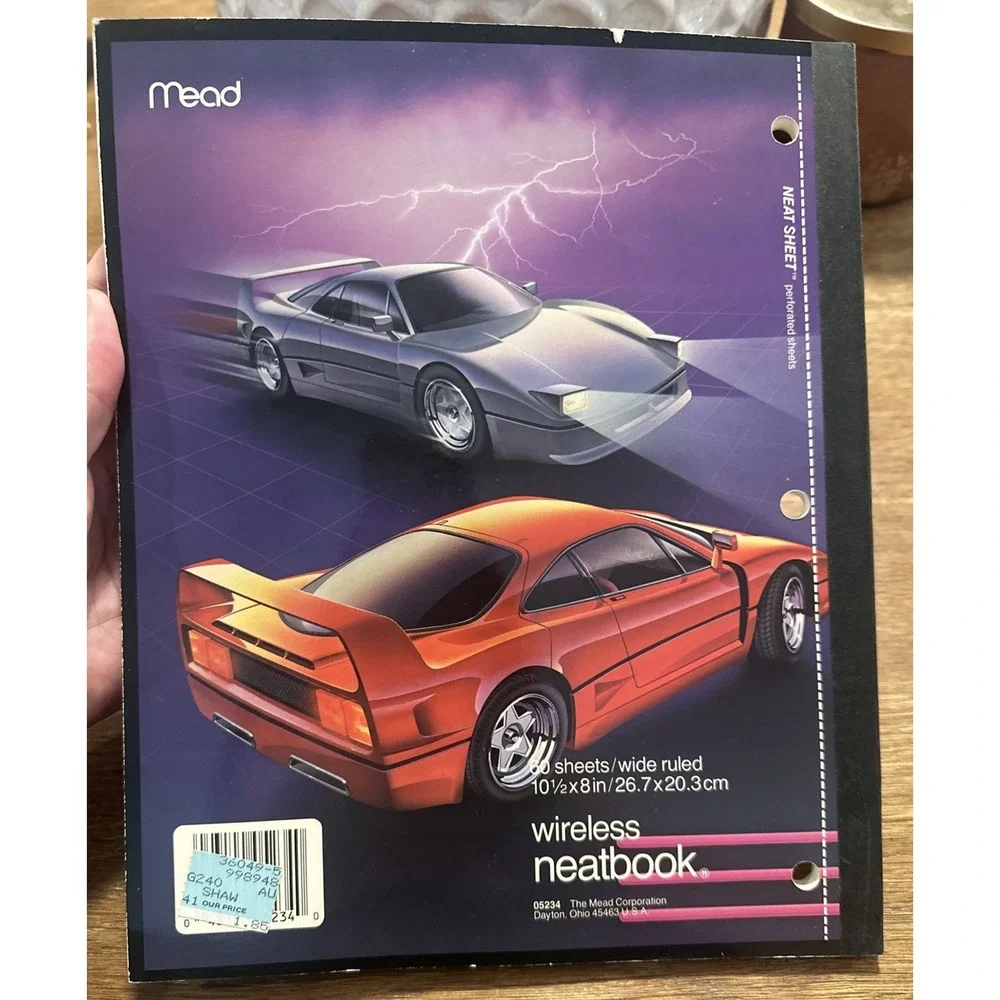 Mead‎ 1989 Russ Cobane Notebook FAST LANE 3 Hole Vintage 2 Cars Unused